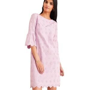 Ann Taylor Floral Embroidered Shift Dress - Size 12 - Lavender - 3D Flowers